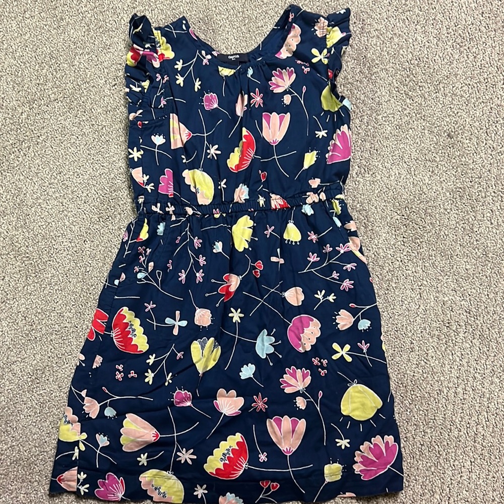 Gap Kids Navy and Floral Dress Size Medium